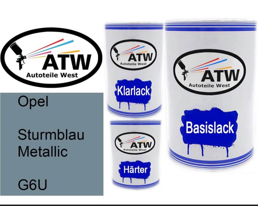 Opel, Sturmblau Metallic, G6U: 500ml Lackdose + 500ml Klarlack + 250ml Härter - Set, von ATW Autoteile West.